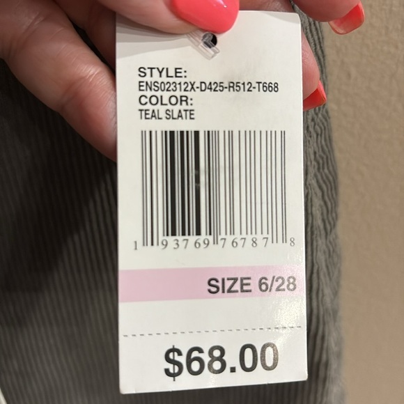 Kensie teal slate green corduroy Button-Front Mini Skirt high rise 100% cotton 6 - Picture 3 of 13